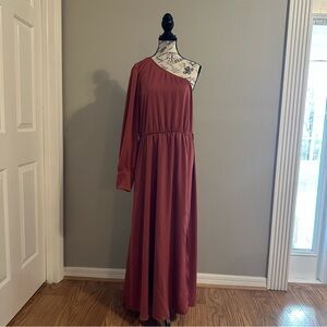 Rose Red One-Shoulder Satin Maxi Dress | XL
